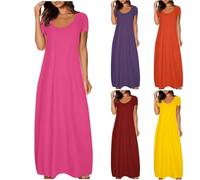 Vestiti Donna Estivi Lunghi, Abito Estivo da Donna Maniche Corte Girocollo Vestito, 2025 Offerte Leggero Abito Casual Taglie Forti Copricostume Abiti Leggera Traspirante per Mare Spiaggia Vacanza