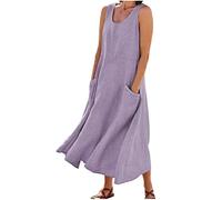 Vestiti Donna Estivi Lunghi Casual, 2024 Abiti Offerte di Primavera in Lino Spiaggia Caftano a Senza Maniche Abito Casual Oversize Elegante Girocollo Abito Largo con Tasche Boho Fresco Vacanza Vestito