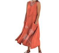 Vestiti Donna Estivi Lunghi Casual, 2024 Abiti Offerte di Primavera in Lino Spiaggia Caftano a Senza Maniche Abito Casual Oversize Elegante Girocollo Abito Largo con Tasche Boho Fresco Vacanza Vestito