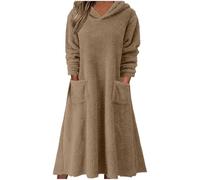 Vestiti Donna Invernale Vestiti in Lana Donna Vestito Lungo in Velluto Double Face Abito Semplice Tinta Unita Girocollo con Cappuccio e Tasche Vestiti Caldo per Gli Sport Domestici e all'aria Aperta