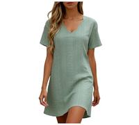 Vestiti Donna Lunghi Abito da donna con occhielli, casual, maniche corte, volant, scollo a V, primavera/estate, abito midi con intagli, ideale per la spiaggia e le Abiti Prendisole (Green, XXXXL)