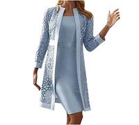 Vestiti Donna Lunghi Due Pezzi con Pizzo Eleganti Tinta Unita Manica Lunghe Taglie Forti Vestito Donna Elegante Lungo Vestito Donna Elegante Vintage Abito da Cerimonia Sera Abiti Casual Cocktail Festa