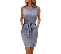 Vestiti Donna Lungo - Abito Estivo da Donna Senza Maniche Abito A Righe con T-Shirt Abito Casual con Allacciatura al Collo in Vita Mini Abito Elegante Vestiti Vestiti Maniche Lunghe