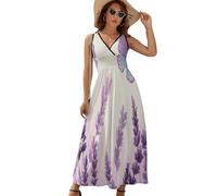 Vestiti Donna Maxi Lunghi Abito Senza Maniche Boho Stampa Farfalla, Lavanda Vestito Casuale Spiaggia Festa Abiti Eleganti Swing Leggeri Estivi