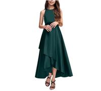 Vestiti Eleganti Bambina 4-14 Anni Abito Ragazze e Bambine Elegante in Satin Semplice Vestito Casual Ragazza Senza Maniche con Scollo Tondo Tinta Unita Comodo Abiti Traspiranti Fashion Outfit