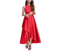 Vestiti Eleganti Bambina 4-14 Anni Abito Ragazze e Bambine Elegante in Satin Semplice Vestito Casual Ragazza Senza Maniche con Scollo Tondo Tinta Unita Comodo Abiti Traspiranti Fashion Outfit