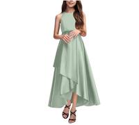 Vestiti Eleganti Bambina 4-14 Anni Abito Ragazze e Bambine Elegante in Satin Semplice Vestito Casual Ragazza Senza Maniche con Scollo Tondo Tinta Unita Comodo Abiti Traspiranti Fashion Outfit