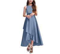 Vestiti Eleganti Bambina 4-14 Anni Abito Ragazze e Bambine Elegante in Satin Semplice Vestito Casual Ragazza Senza Maniche con Scollo Tondo Tinta Unita Comodo Abiti Traspiranti Fashion Outfit