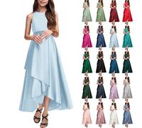 Vestiti Eleganti Bambina 4-14 Anni Abito Ragazze e Bambine Elegante in Satin Semplice Vestito Casual Ragazza Senza Maniche con Scollo Tondo Tinta Unita Comodo Abiti Traspiranti Fashion Outfit