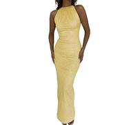 Vestiti Eleganti Donna Vestito Donna Sexy a Maniche Lunghe Mini Abito Elegante Nero Aderente Vestito Corto Da Sera Scollato Vestitino Donna Corto Abito Rosso Lungo Abiti Eleganti Donna Lunghi (Oro, M)