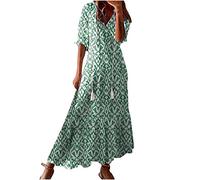 Vestiti Estivi da Donna Abito da Spiaggia plissettato Boho Scollo a V Abiti lunghi Boho Mezza manica Abito lungo casual da donna Abiti fluidi da vacanza Swing Abiti larghi Abito da sera per feste