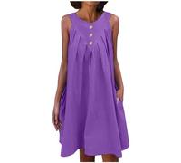 Vestiti Estivi da Donna Girocollo Manica Corta Vestiti Casual Abito in Vintage Elegante Tinta Unita Vestito Boho Abiti al Ginocchio Larghe Abito da Spiaggia Vestito Donna Primaverile Vestito da Casa