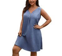 Vestiti estivi da donna UK, abito smanicato con bottoni a V e maniche, taglie forti mini prendisole casual da donna Coverups Abito oversize I miei ordini Offerte, Blu, 4XL