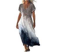 Vestiti Estivi Donna Lino Vestito Lungo Boho Chic Scollo a V Maniche Corte Abito Maxi Abitos Vintage Caftano con Tasche Taglie Forti Curvy Elegante Dresses per Spiaggia Vacanza Moda 2026