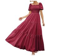 Vestiti Estivi Donna Lunghi Eleganti-Abito Boho Floreale 2024 da Donna, Girocollo, Manica Corta, Cintura, Orlo con Volant, Maxi Abiti Fluidi