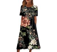 Vestiti Estivi Donna, Maniche Corte Girocollo Lunga Mare Summer Dress, Cerimonia Summer Moda Casa Verano Estate Abito, Sundress Vestito Donna Lungo Estivo, M