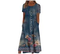 Vestiti Estivi Donna Sconti 90 per Cento Moda Long Dress Saldi Vestito Corto Estivo con Scollo Rotondo Schiena con Cerniera Invisibile Abito Donna Estivo Corto Marina Militare 3XL