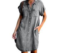Vestiti Estivi Eleganti Abito Casual da Donna in Stile Denim con Maniche Corte e Larghe Abito Corto al Ginocchio con Bottoni Comodo e Adatto per la Vita Estiva e per Lo Shopping