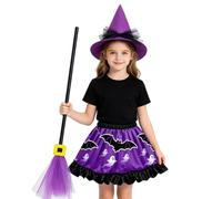 Vestiti Halloween Bambina Gonna Tutu Per Travestimento Strega, Set Con Cappello a Punta Viola E Bacchetta Magica Carnevale Costume Ampio Completo