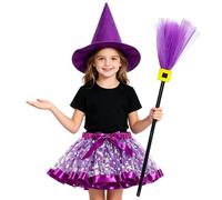 Vestiti Halloween Bambina Gonna Tutu Per Travestimento Strega, Set Con Cappello a Punta Viola E Bacchetta Magica Ampio Giochi Di Ruolo Costume Adatto Riprese Fotografiche Leggero