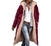 Vestiti invernali da donna 2025 cappotti lunghi in pile di shearling oversize con cappuccio, Rosso vinaccia, XL