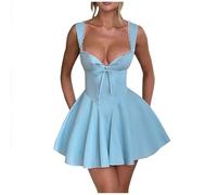 Vestiti Lattaia Donna Offerte Mini Vestito con Scollo a V Spalline Bustier Abito a Trapezio Casual con Spalline Casual Scollo Quadrato Senza Maniche Gonna Plissettata Abiti Sexy per Cocktail Party