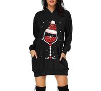 Vestiti Natale di Donna- Felpe con Cappuccio E Felpe per Donna Manica Lunga Maglione da Famiglia Taglie Forti Mini Abito Lunga Sweatshirt con Tasche Hoodie Abiti Natalizi Donna Curvy