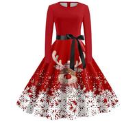 Vestiti Natale Donna - Abito Natalizio Moda Donna Casual Natale Scollo a V Donne Natale Grafico Elegante Abiti Senza Maniche Sexy Floreale (XXL)