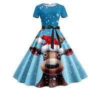 Vestiti Natale Donna Curvy,Abito Donna Casual con Stampa Natalizia A Maniche Corte Stile Casalinga Anni Cinquanta Trama Unica Elegante per Feste E Occasioni Speciali Comodo E Femminile