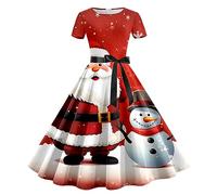Vestiti Natale Donna Curvy,Abito Donna Casual con Stampa Natalizia A Maniche Corte Stile Casalinga Anni Cinquanta Trama Unica Elegante per Feste E Occasioni Speciali Comodo E Femminile