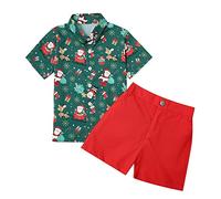 Vestiti natalizi per bambini Baby Boy Santa Deer Print Maglietta a maniche corte Pantaloncini rossi Gentleman Xmas Set di 2 abiti, verde, 18-24 Mesi
