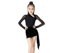 Vestiti Neri di Danza Latina, Ragazze Samba Rumba Moderna Danza Performance Wear Cha Cha Ballerino Vestito Body Gonna,Nero,180
