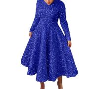 Vestiti Paillettes Donna, Abito con Paillettes Gonna Lunga Abito da Girocollo Abito da Cocktail a Pieghe Scintillanti in Velluto a Maniche Lunghe