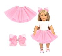 Vestiti per Bambole, Bella tutù in Tulle, Principessa Sottoveste, Gonna Balletto, tutù in Tulle a 5 Strati, with Clip per Capelli a Fiocco, Ragazze (Rosa)