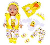 Vestiti per bambole da 14-18 pollici, inclusi con berretto, calze, pantaloni a maniche lunghe e gialli, carine anatre gialle vestire in cotone per New Born Baby Doll 35-43 cm per bambini e ragazze