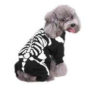 Vestiti per cani scheletro - gatto da compagnia con cappuccio osseo di Halloween, costume da pet scheletro in spettrale | Salto con cappuccio brillante con ossa stampate, cucciolo di Halloween Abito p