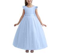 Vestiti per Cerimonie da Bambina Elegante Abito Lungo da Cerimonia per Ragazze con Decorazioni a Fiocco e Perline Occasioni Speciali (Sky Blue, 10-12 Years)