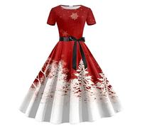 Vestiti per Natale Donna-Abito Natalizio Donna-Abito da Donna da con Stampa Natalizia A Maniche Corte, Casalinga degli Anni '50