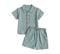 Vestiti per neonati e set tinta unita cotone lino colletto alto e pantaloncini outdoor casual vestito per bambini 1 anno ragazzo, d, 4-5 Jahre