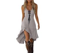 Vestiti Primaverili Donna - Abito Casual Da Donna Con Scollo A V Lacci E Dettaglio Con Fiocco Orlo Asimmetrico E Svolazzante Comodo Da Indossare Tutti I Giorni In Casa Primavera Estate Autunno