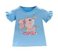 Vestiti Ragazza 14 Anni Magliette per bambina da bambino Maglietta a maniche corte con volant in cotone Simpatico coniglietto con grafica Top da 2 a 7 anni Magliette Bianche Maniche (Blue, 3-4 Years)