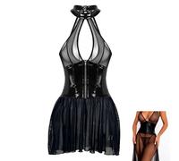 Vestiti Sexy Donna Curvy Finta Pelle Taglie Forti Abito Corto Elegante Senza Schienale con Cerniera Miniabito Sexydonna Catsuit Bodycon Tubino Corto Dress Costume Discoteca
