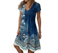 Vestitini Estivo Eleganti Floreali Spiaggia Mare Boho Dress Moda Midi Sexy Vestito Donna Taglie Forti Estate Casual Abiti Estivi Comodi Modelli Curvy Abito Fiori Estivo A-Blu Scuro S