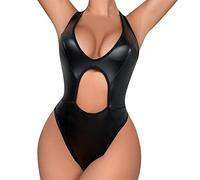 Vestitini Sexy Donna Hot Abiti Sexy Hot per Sesso Lingerie per Le Donne 1 PC Tuta in Pelle con Lingerie Sexy Ritaglio con Spalle Scoperte PU con Lacci Natale Donna Sexy Donna Hot X Sesso (Black, L)