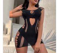 Vestitino a rete trasparente da donna, per mini abito trasparente, abbigliamento da notte per feste in discoteca, costume di Halloween, colore nero e rosso (nero)