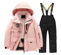 Vestitino Bambina Tuta da Sci per Bambini in Pile Giacca Multitasche e Pantaloni Invernali Windbroof Snowboard Tute da Neve Calde Invernali Unisex (Dark Gray 8-10 Years)
