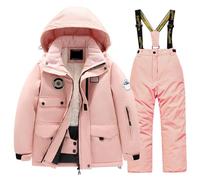 Vestitino Bambina Tuta da Sci per Bambini in Pile Giacca Multitasche e Pantaloni Invernali Windbroof Snowboard Tute da Neve Calde Invernali Unisex (Pink 4-6 Years)