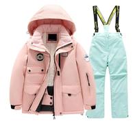 Vestitino Bambina Tuta da Sci per Bambini in Pile Giacca Multitasche e Pantaloni Invernali Windbroof Snowboard Tute da Neve Calde Invernali Unisex (Mint Green 6-8 Years)