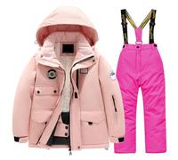 Vestitino Bambina Tuta da Sci per Bambini in Pile Giacca Multitasche e Pantaloni Invernali Windbroof Snowboard Tute da Neve Calde Invernali Unisex (Hot Pink 6-8 Years)