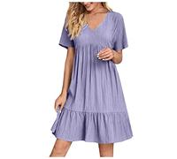 Vestitino Donna Corto Offerte Abito Estivo Donna Scollo a V Senza Maniche Vestito con Tasche Comodo Casual Abiti da Sole al Ginocchio Copricostume Spiaggia Prendisole Beach Dress